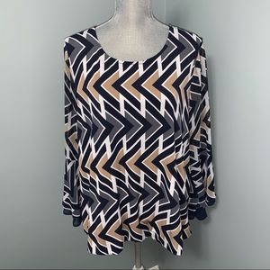 ALFANI size 2X print Blouse bell sleeve balloon hem statement sleeves shirt